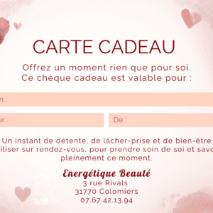 Cheque cadaeau - soin personnalisé